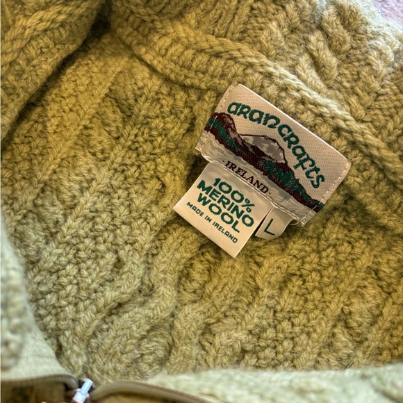 Aran Crafts Cardigan Womens L Green Merino Wool Cable Knit Fisherman Sweater - Picture 4 of 7